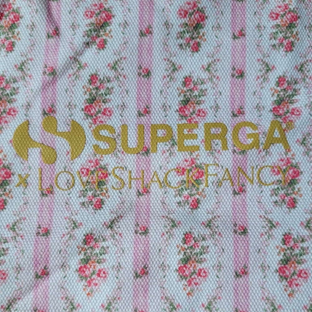 LOVESHACKFANCY X SUPERGA FLORAL BOW TOTE BAG PINK WHITE GOLD - Picture 6 of 14